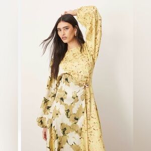 ARRANGE Long Sleeve Satin Midi Dress